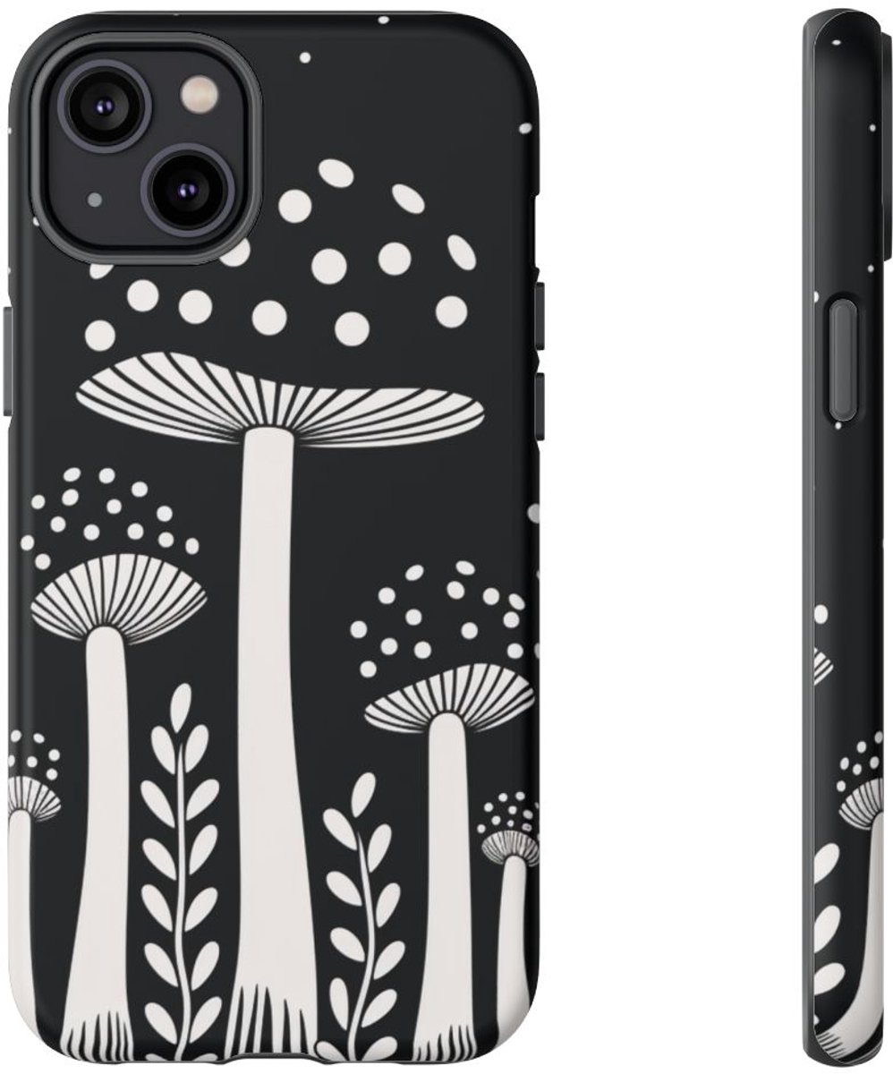 Zwart-Wit Paddenstoelenpatroon – Telefoonhoesje Geschikt voor iPhone 14 Plus