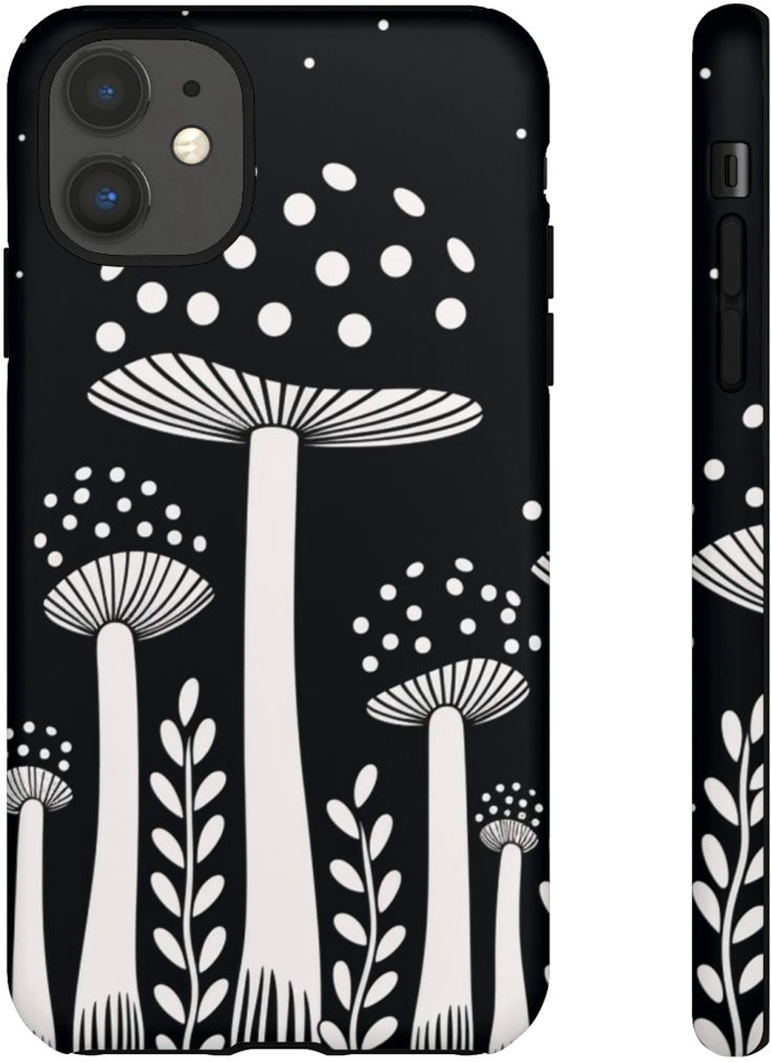 Zwart-Wit Paddenstoelenpatroon – Telefoonhoesje Geschikt voor iPhone 11