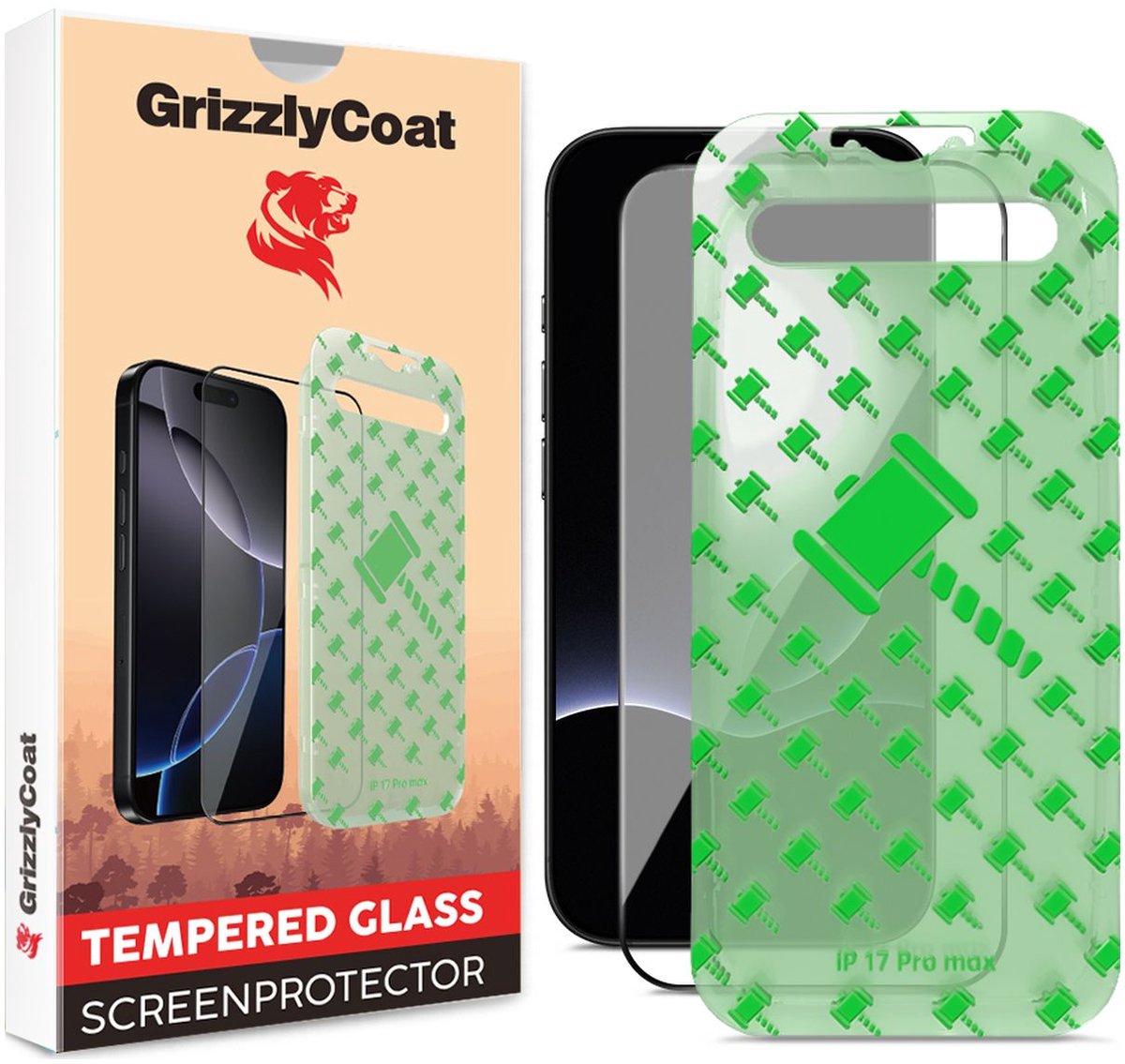 GrizzlyCoat Screenprotector geschikt voor Apple iPhone 17 Pro Max Glazen | GrizzlyCoat Easy Align Screenprotector - Case Friendly + Installatie Frame