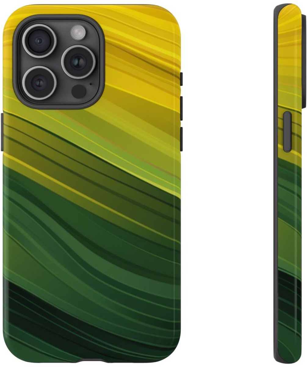 Groen-Geel Golvenpatroon – Telefoonhoesje Geschikt voor iPhone 15 Pro Max