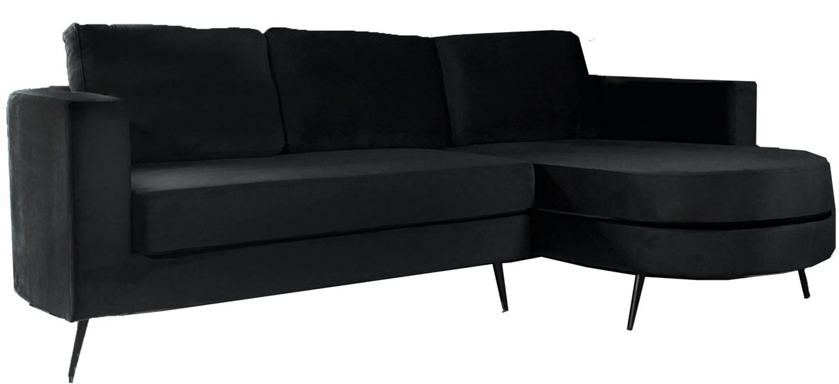 Hoekbank rond design Nox 250cm bank met ronding zwart velvet bankstel rechts loungebank hoeksalon zetel