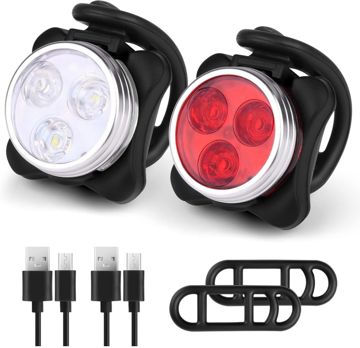EXCITAT LED-fietsverlichting - Oplaadbaar - Voor- en achterverlichting - USB-fietsverlichtingsset - Schokbestendig - Waterdicht - LED-koplamp - Geschikt voor mountainbikes, racefietsen en kinderwagens