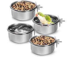 Vogelvoerbak - 4 Stuks - met Schroef - Voerbak/Drinkbak - RVS - Ø 10 cm - Vogelvoerbakken - Voerbak voor Papegaaien - Voederbak Om Op Te Hangen - Vogelvoederbak voor Kooi - voor Het Vasthouden Van Fruit, Groenten, Inktvis, Botten voor Vogels