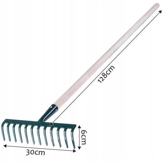 KADAX Hark van metaal, platte hark met steel van hout, bladbezem voor tuin, bloembed, bladbreken, gazonhark, groen, tuingereedschap, hooikoork, tuingereedschap, hark (12 tanden) van Merkloos	 — afbeelding 5