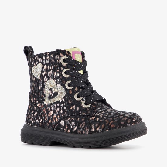 Bottines à lacets fille Blue Box à paillettes et cœurs, noires - Pointure 23 - Semelle amovible