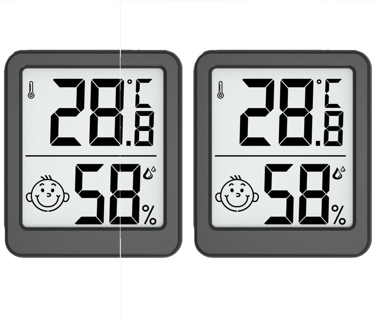 2x Mini LCD-thermometer - Groot formaat - Digitaal LCD - Thermometer Hygrometer - Elektronische temperatuur-vochtigheidsmeter voor binnenruimtes Sensormeter Weerstation