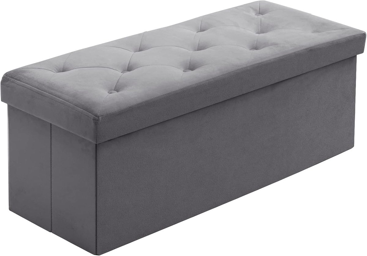 Zitbank met Opbergruimte en Opvouwbare Poef - 110 x 40 x 40 cm, Grijs