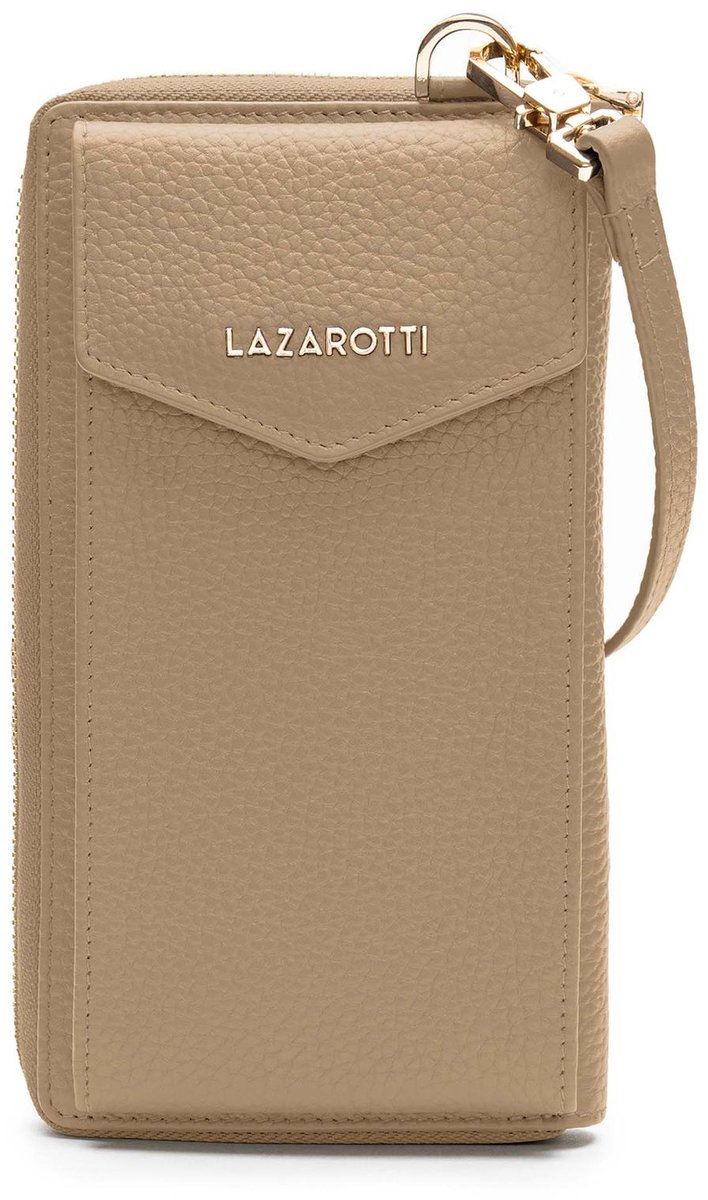 Lazarotti Leren portemonnee schoudertas Bologna Leather Zip Around Wallet With Phone Pocket Sand beige