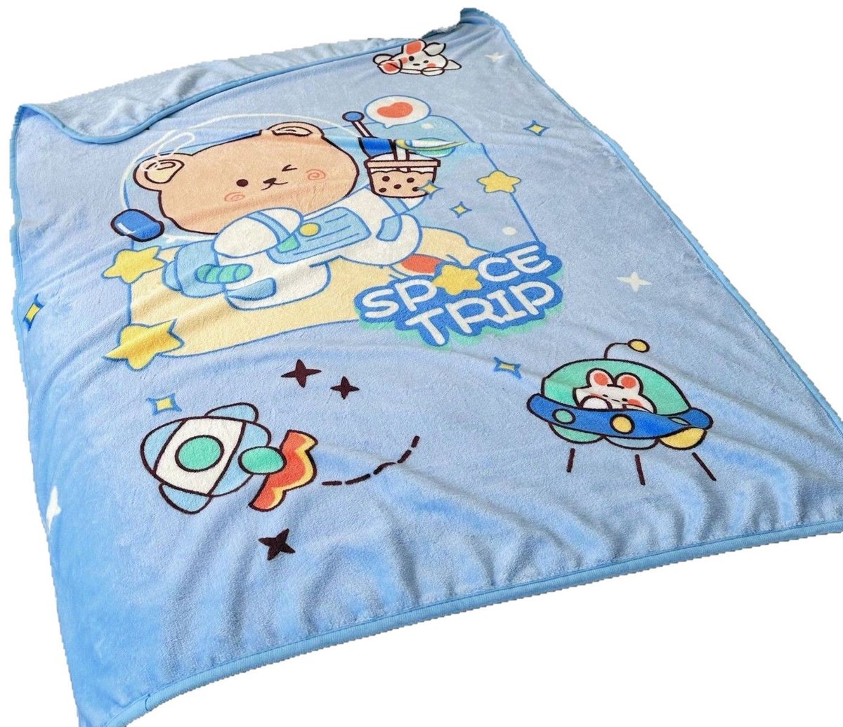 Blauwe fluwelen pluche herfst- en winter verdikte slaapdeken, baby cartoon airconditioning deken, baby uitgaansdeken, schattige koraal fleece deken