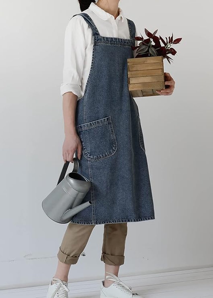 Denimrok zonder strik - Schort met kruisrug Kitchen, blauw, XXL