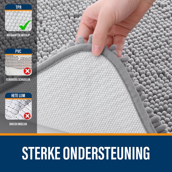 Badmat antidérapant Olanly - Tapis de douche - Tapis de Badmat - Tapis de sol - Tapis de bain en chenille - Grijs - 61 x 120 cm