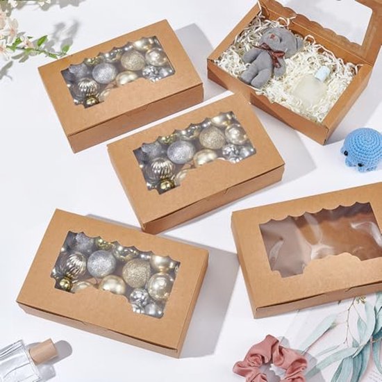 20 stuks witte koekjesdozen om cadeau te geven, 20 stuks bakkerijsnoepdoos met doorzichtig venster, traktatie dessertdozen voor gebak, donuts, snoep, koekje, macaron, chocolade, aardbei, (24 x 15,5 x