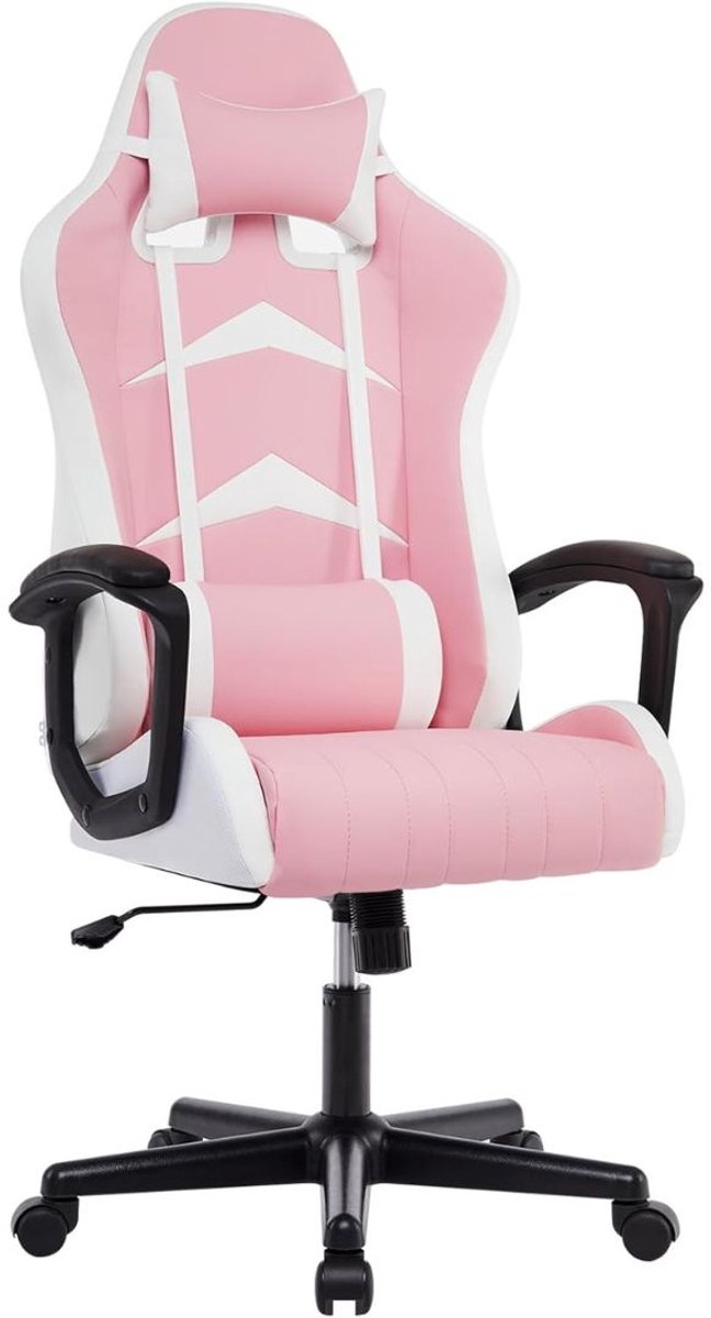 MKSS® Ergonomische Bureaustoel - Bureaustoelen voor Volwassenen en Kinderen - Gaming Stoel - Chair Kantelbaar - Roze en Wit