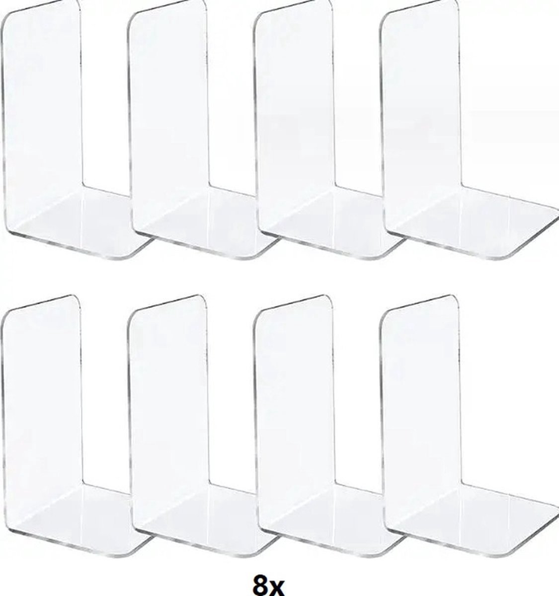 Boekensteun Plexiglas - 8 Stuks - Boekensteunen - Plank Organizer - Doorzichtig Boekenstandaard - Boeksteun - Boekenhouder - Boekenrek – Transparant