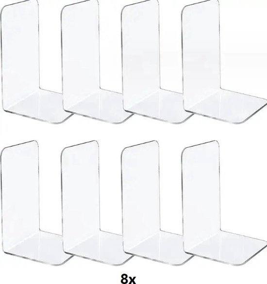 Boekensteun Plexiglas - 8 Stuks - Boekensteunen - Plank Organizer - Doorzichtig Boekenstandaard - Boeksteun - Boekenhouder - Boekenrek – Transparant