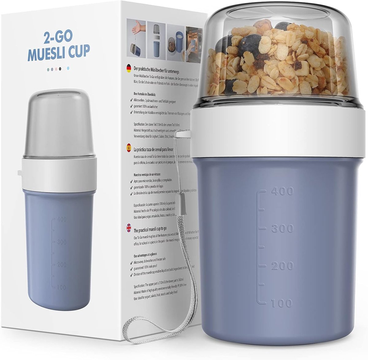 Image of 2-in-1 Mueslibeker To Go voor Kinderen - Praktische Yoghurtbeker voor onderweg, Geschikt voor Magnetron en Vaatwasser