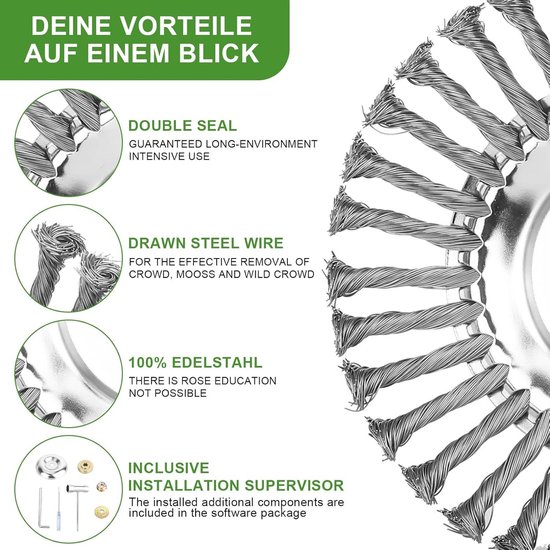 Onkruidborstel met 6 inch diameter, roestvrij staal, professioneel gereedschap voor bosmaaier, draadborstel, accessoires voor wieden - Ø 25,4 mm — afbeelding 3