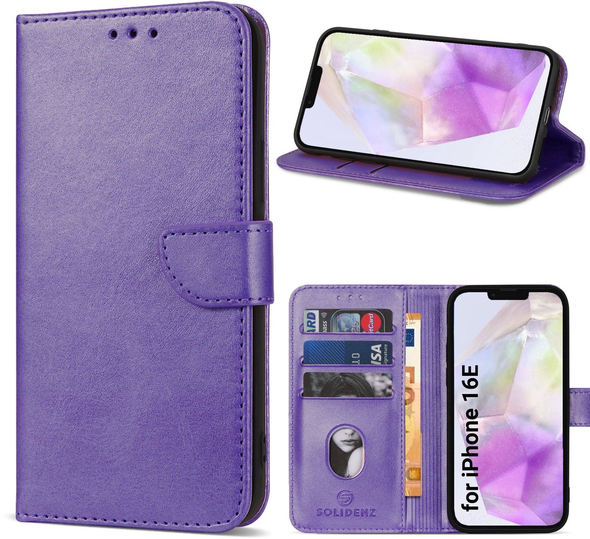 Solidenz hoesje - Geschikt voor Apple iPhone 17e / 16e - Bookcase - Paars