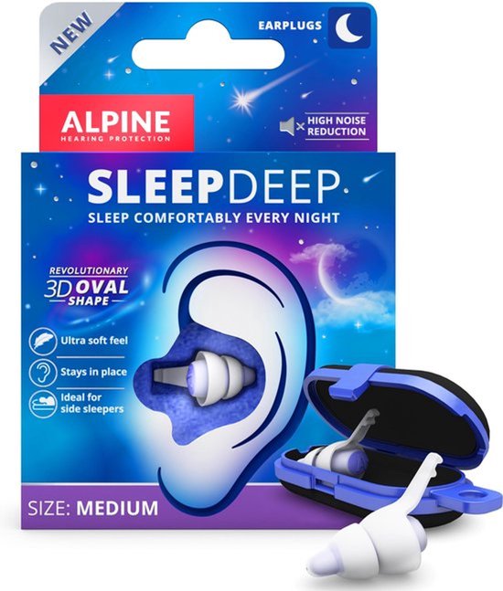 Alpine SleepDeep Oordoppen Slapen - Maximale Geluidsdemping - Perfect voor Zijslapers - 27dB SNR Oordopjes - Sleep Plugs - Slaapoordoppen Snurken - Medium Size - 1 Paar