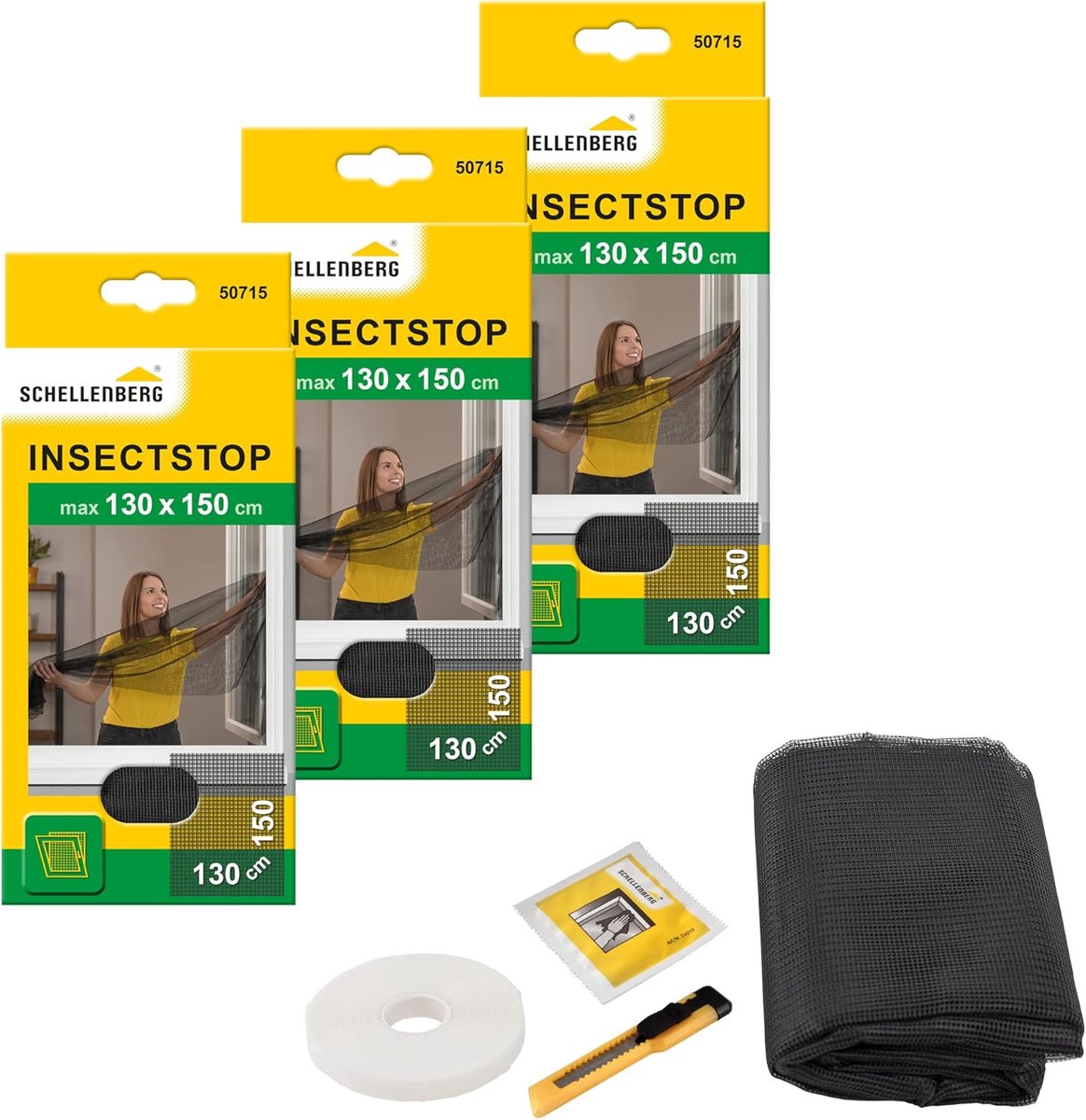 Schellenberg 3-pack 50715 hor voor ramen, insecten- en muggenwering inclusief plakstrips,