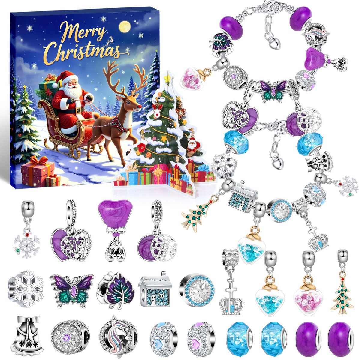 Kinderadventskalender 2025 - Adventskalender - Adventskalender met 24 panelen - Blinde doos - Kinderspeelgoed - DIY sieradencadeau voor meisjes