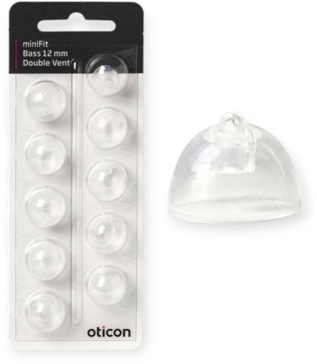 Oticon minifit BASS dome MAAT: 12 MM - DOUBLE VENT. - Blister van 10 stuks - voor MiniRite luidsprekers