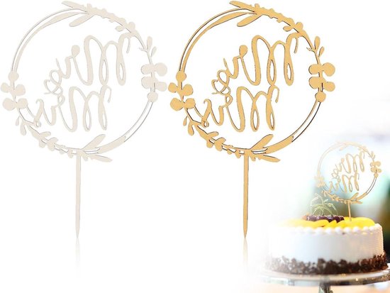 Inovra - Houten Taarttoppers Set van 2 - Bruiloft Decoratie Mr en Mrs - Taartsteker voor Bruidstaart