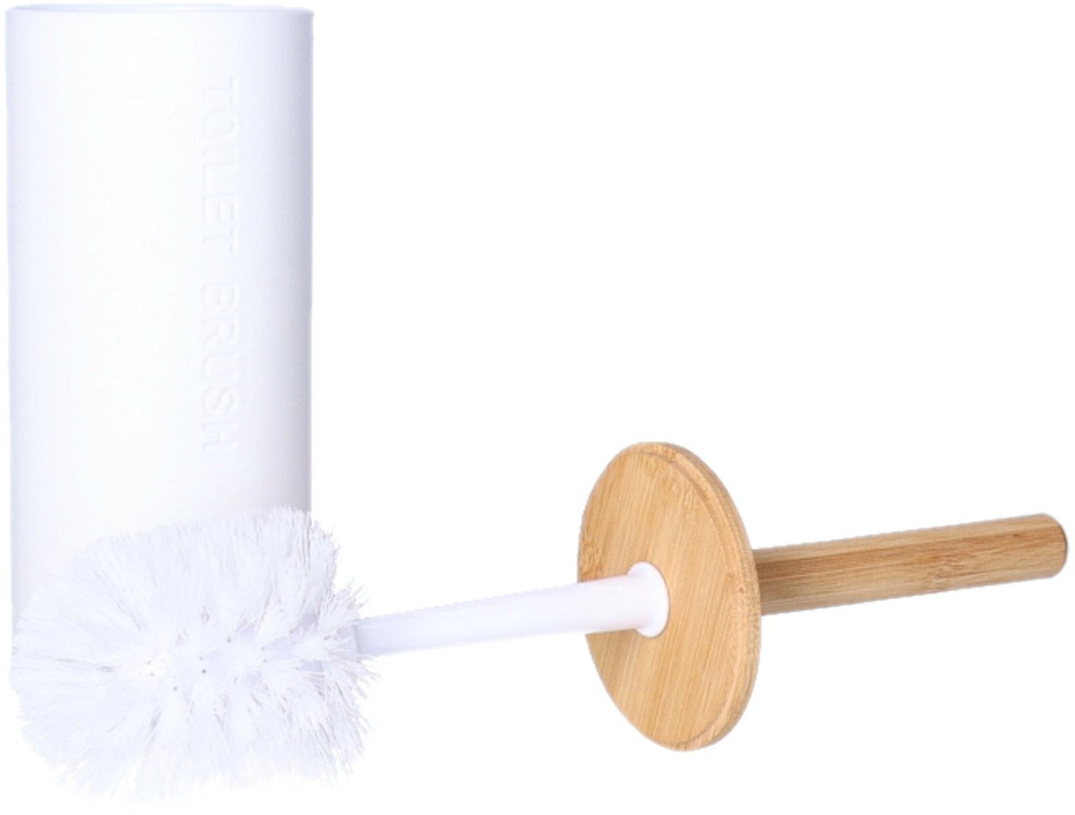 Bathroom Solutions toiletborstel met houder - kunststof en bamboe - Badkamer en toilet - wit