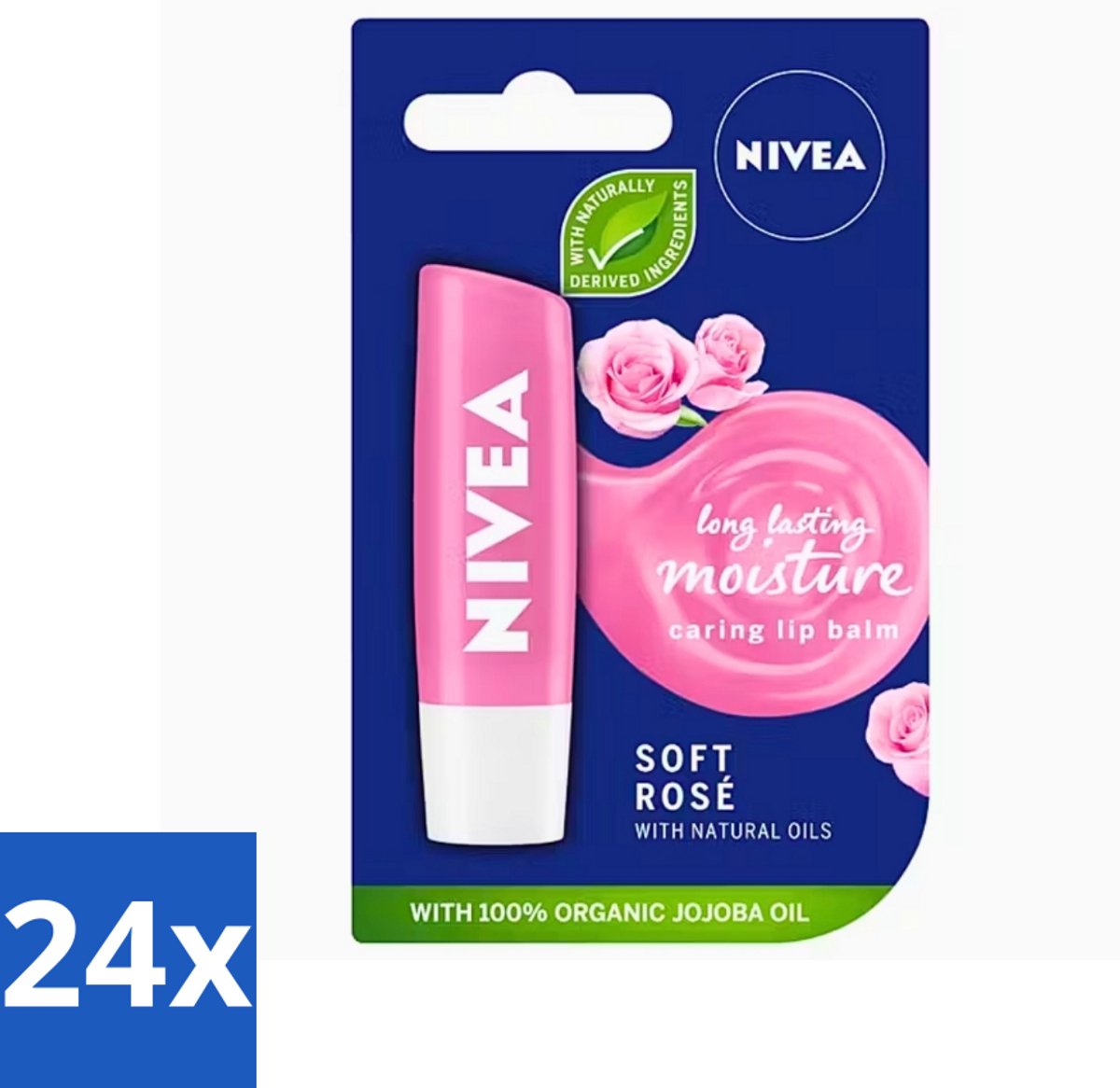 24 x Nivea - Lippenbalsem - Soft Rose - Natuurlijke Olie - 5,5 g - Lippenbalsem - Hydratatie - Natuurlijke Oliën - Zachte Lippen - Roze Glans