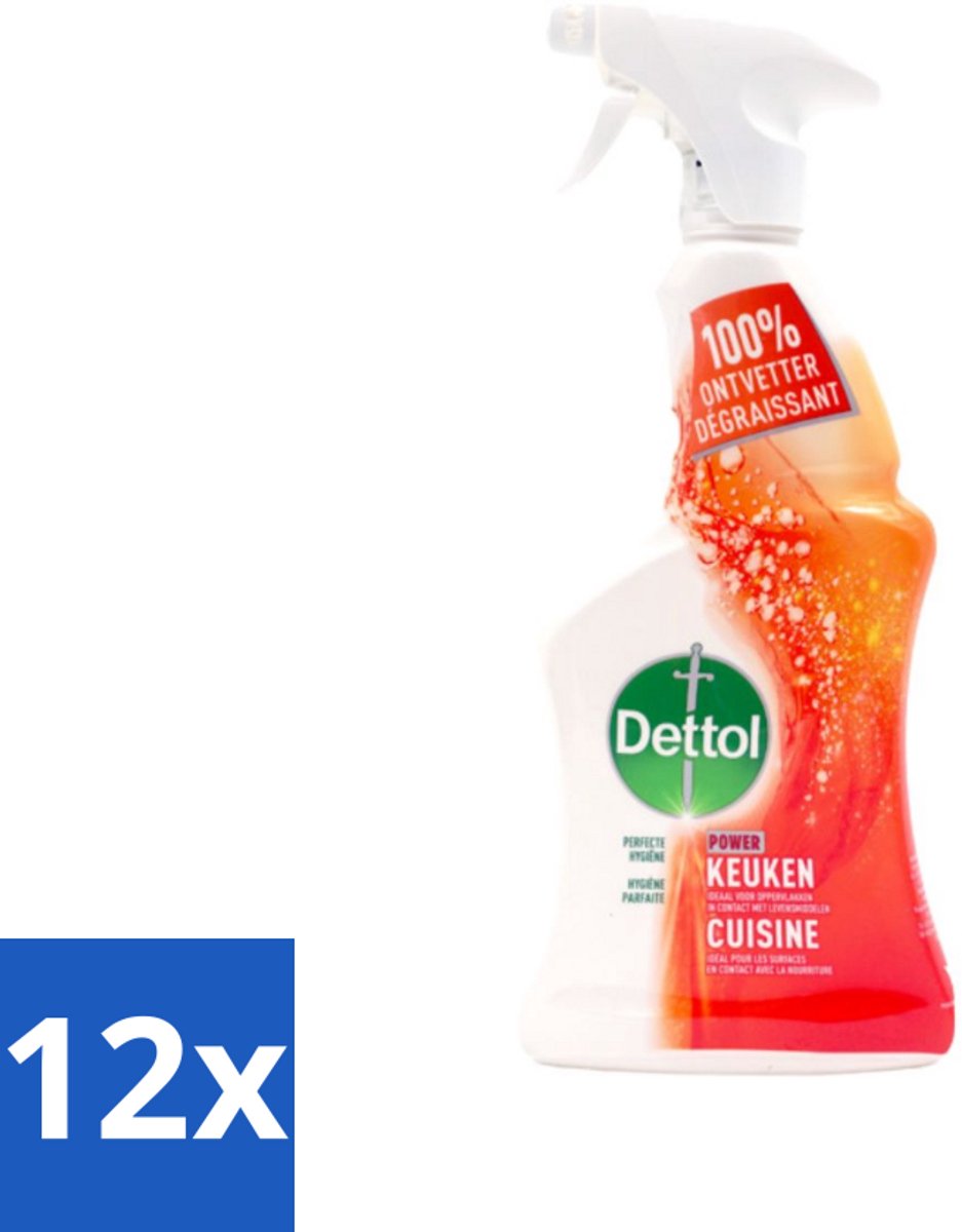 12 x Dettol Power Keukenreiniger Spray 500 ml - Allesreiniger - Keukenreiniger - Ontvetter - Schoonmaakspray - Hygiëne