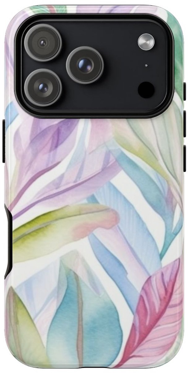 Aquarel Pastelbladeren Patroon – Telefoonhoesje Geschikt voor iPhone 17 Pro