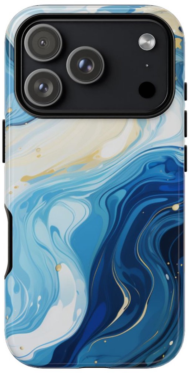 Blauw-Witte Marmer Abstract – Telefoonhoesje Geschikt voor iPhone 17 Pro