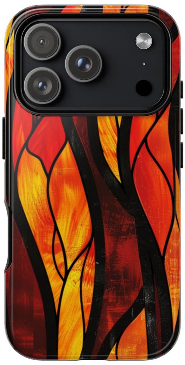 Glas-in-Lood Vlammen Design – Telefoonhoesje Geschikt voor iPhone 17 Pro