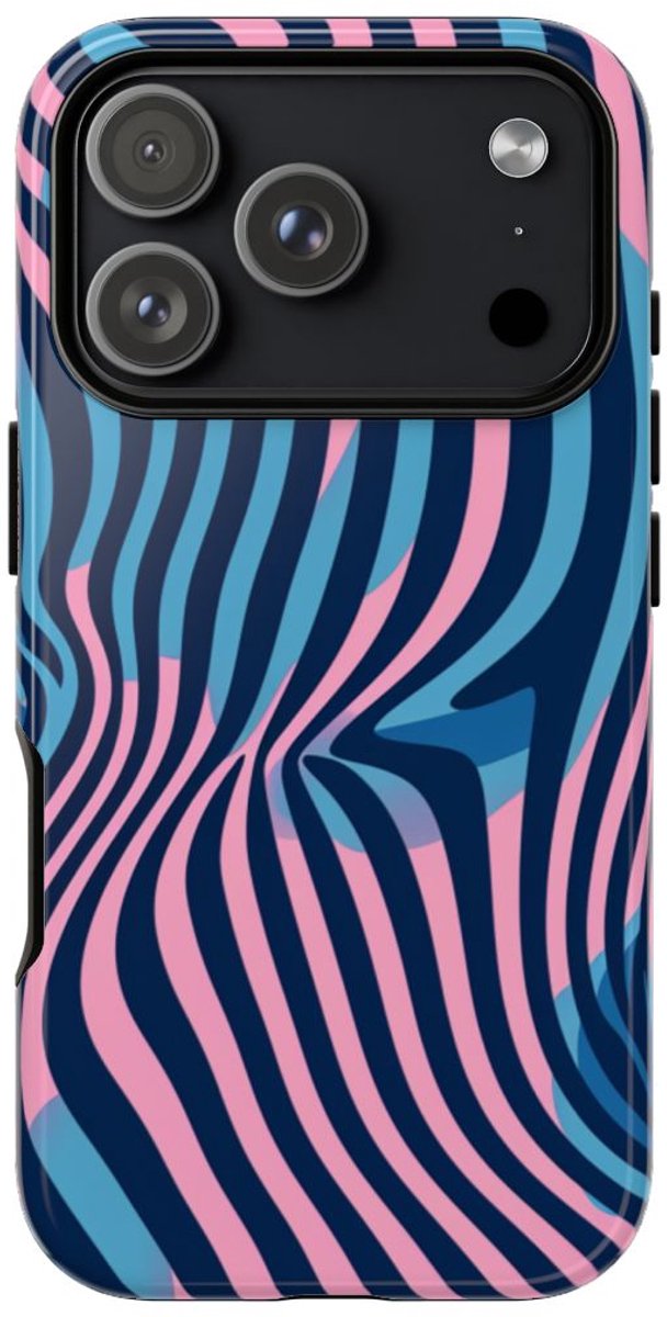 Golvend Blauw-Roze Optische Illusiepatroon – Telefoonhoesje Geschikt voor iPhone 17 Pro