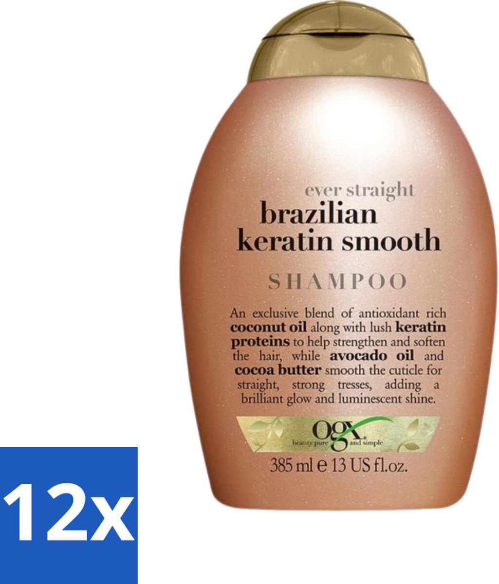 12 x OGX - Brazilian Keratin Therapy - Shampoo - Versterkend - Gladmakend - 385 ml - Keratine Shampoo - Keratine Haar - Keratine Therapy - Keratine Haar Behandeling - Keratine Haar Versterking