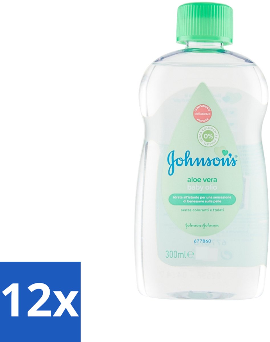 12 x Johnson's - Baby Olie - Aloe Vera - 300 ml - Babyolie - Aloe Vera - Babyhuid Verzorging - Melkkorst Verwijderen - Hydraterende Olie