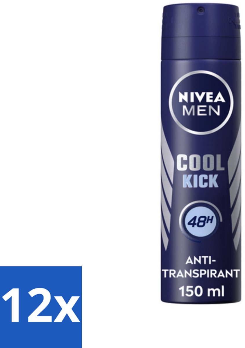 12 x NIVEA Men Deodorant Spray Cool Kick 150 ml - Anti-transpirant - Zweetbestendig - Frisheid - Verkoeling - 48 Uur Bescherming