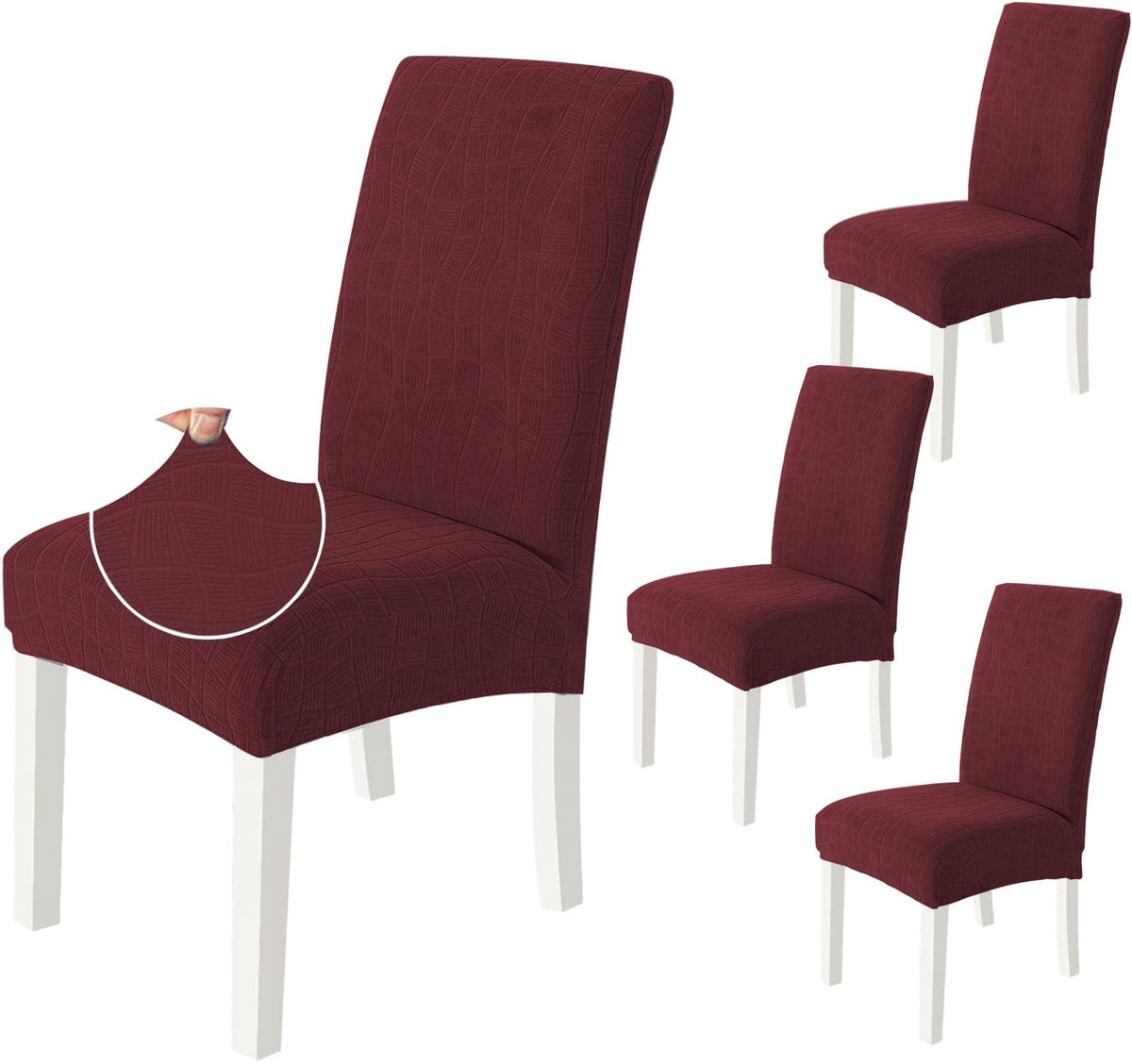 Azomor® Set van 4 elastische bordeauxrode stoelhoezen voor diverse gelegenheden