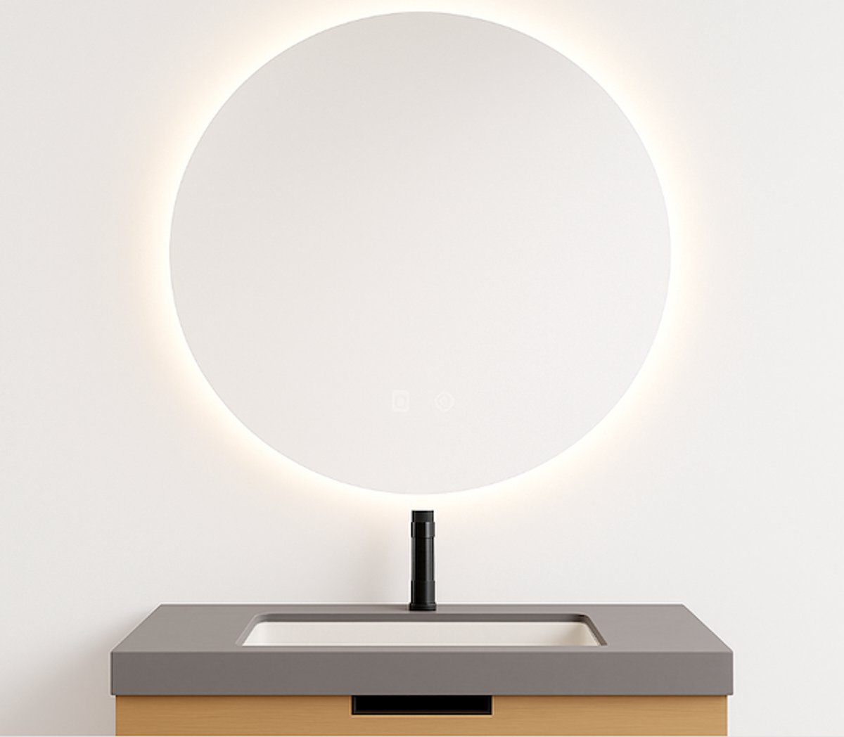 LINEA UNO - Ekeby 60 x 60 - Frameloos - Spiegel - Rond - Frameloos - LED-verlichting (dimbaar) - Anti-condens - 301496-spiegel