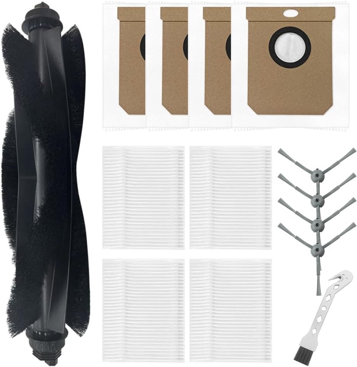 Accessoireset gescht voor Eufy Clean L50 / L50 SES / L60 / L60 hybride robotstofzuigeronderdelen, 1 hoofdroller borstel + 4 zijborstels + 4 filters + 4 stofzakken + 1 reinigingsborstel