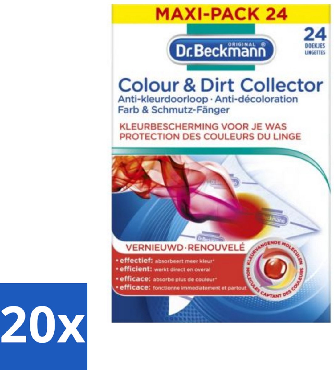 20 x Dr. Beckmann - Anti-Kleur Doorloopdoekjes - Kleurbescherming - Witte en Gekleurde Was - 24 Doekjes - Kleurbescherming - Wasdoek - Kleurdoorloop - Wasdoekjes - Kleurabsorptie