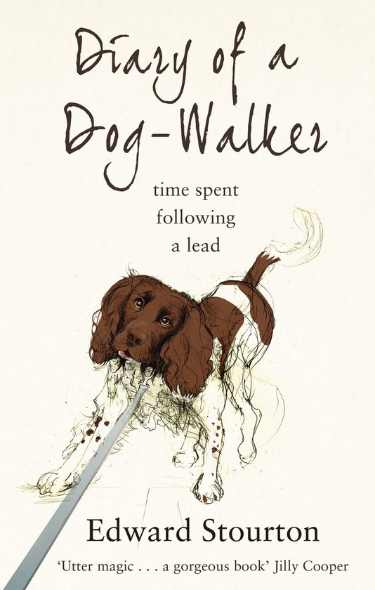 Boek kaft met bruin-witte hond aan een riem, titel 'Diary of a Dog-Walker'.