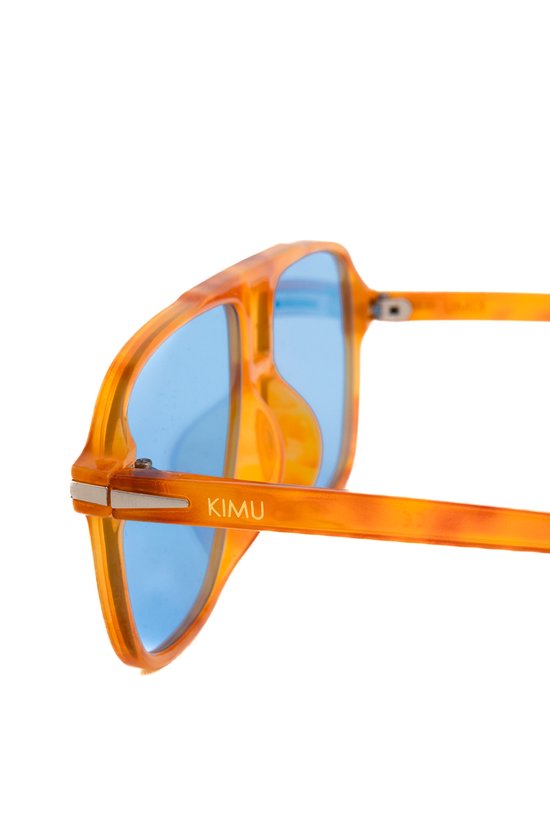 KIMU Motor Pilotenbril Dun - Oranje Montuur Kunststof - Blauwe Glazen - Zonnebril Bril Motorbril Retro Heren Dames Koningsdag WK EK Nederland Sinterklaas Kado van KIMU — afbeelding 4