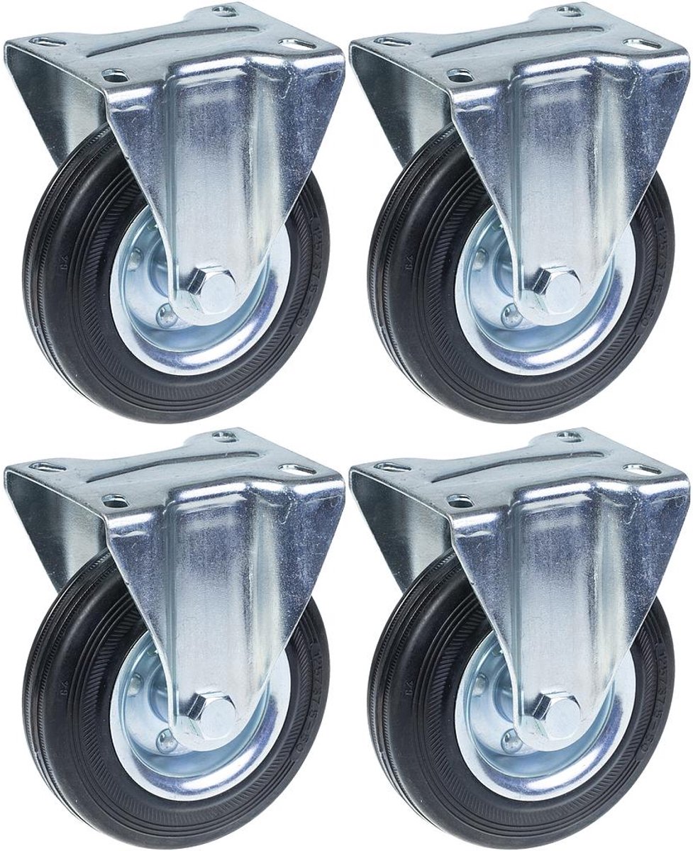 125 mm (5 inch) rubberen zwenkwiel, vast, met een draagvermogen van 480 kg, set van 4