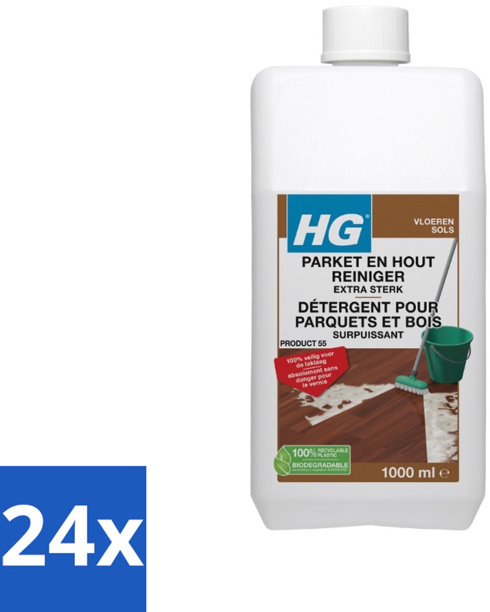 24 x HG Parketreiniger Extra Sterk 1 liter - Parketreiniger - Vloerreiniger - Hardnekkig Vuil - Laklaag - Parketvloer