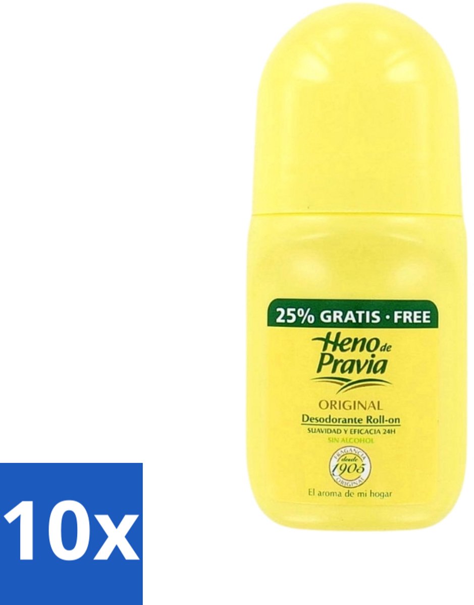 10 x Heno De Pravia - Deodorant Roller - Original Geur - 50 ml - Deodorant Roller - Deodorant - Frisheid - Alcoholvrije Deodorant - Huidgevoelig