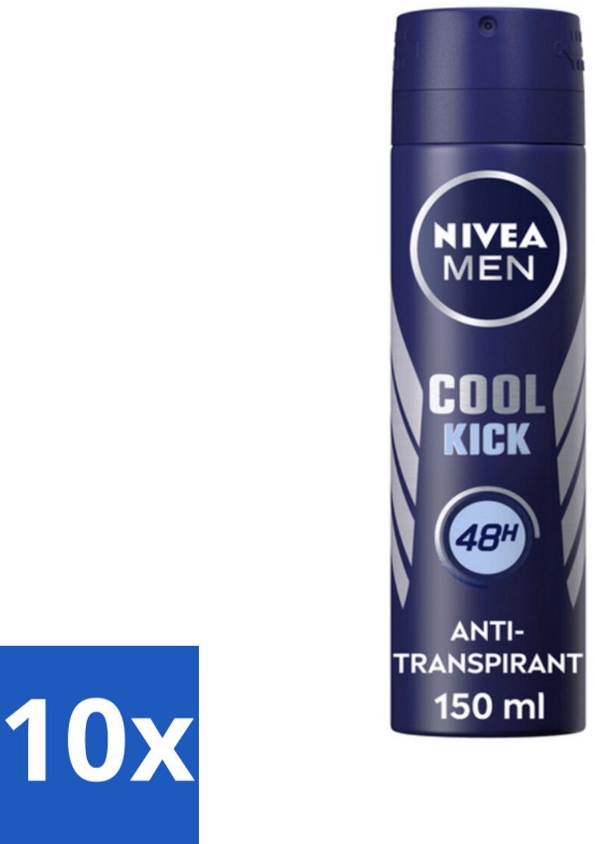 10 x NIVEA Men Deodorant Spray Cool Kick 150 ml - Anti-transpirant - Zweetvermindering - Frisheid - Koele Geur - 48 Uur Bescherming
