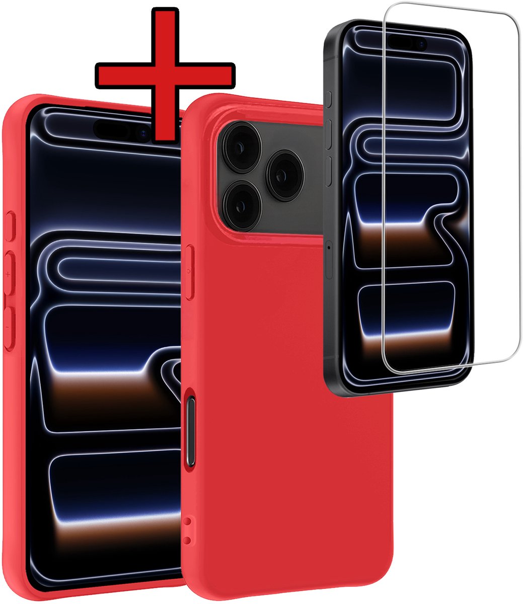 Hoesje - Met Screenprotector - Geschikt voor Apple iPhone 17 Pro Max - Sterk & Shockproof - Telefoon Hoes - Back Cover - Siliconen Case - Telefoonhoes - Rood