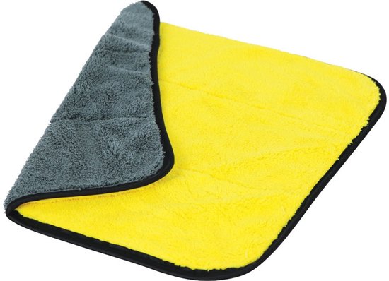 Chiffon Valma microfibre déplié, un côté jaune, l'autre gris.