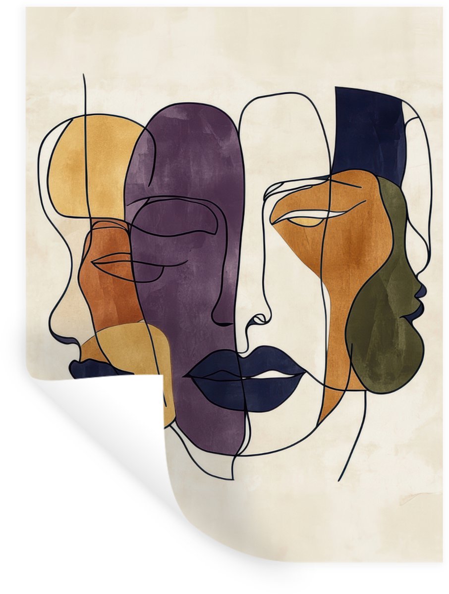 Muurstickers - Sticker Folie - Abstract - Overlappende gezichten - Paars - Donkergroen - 3